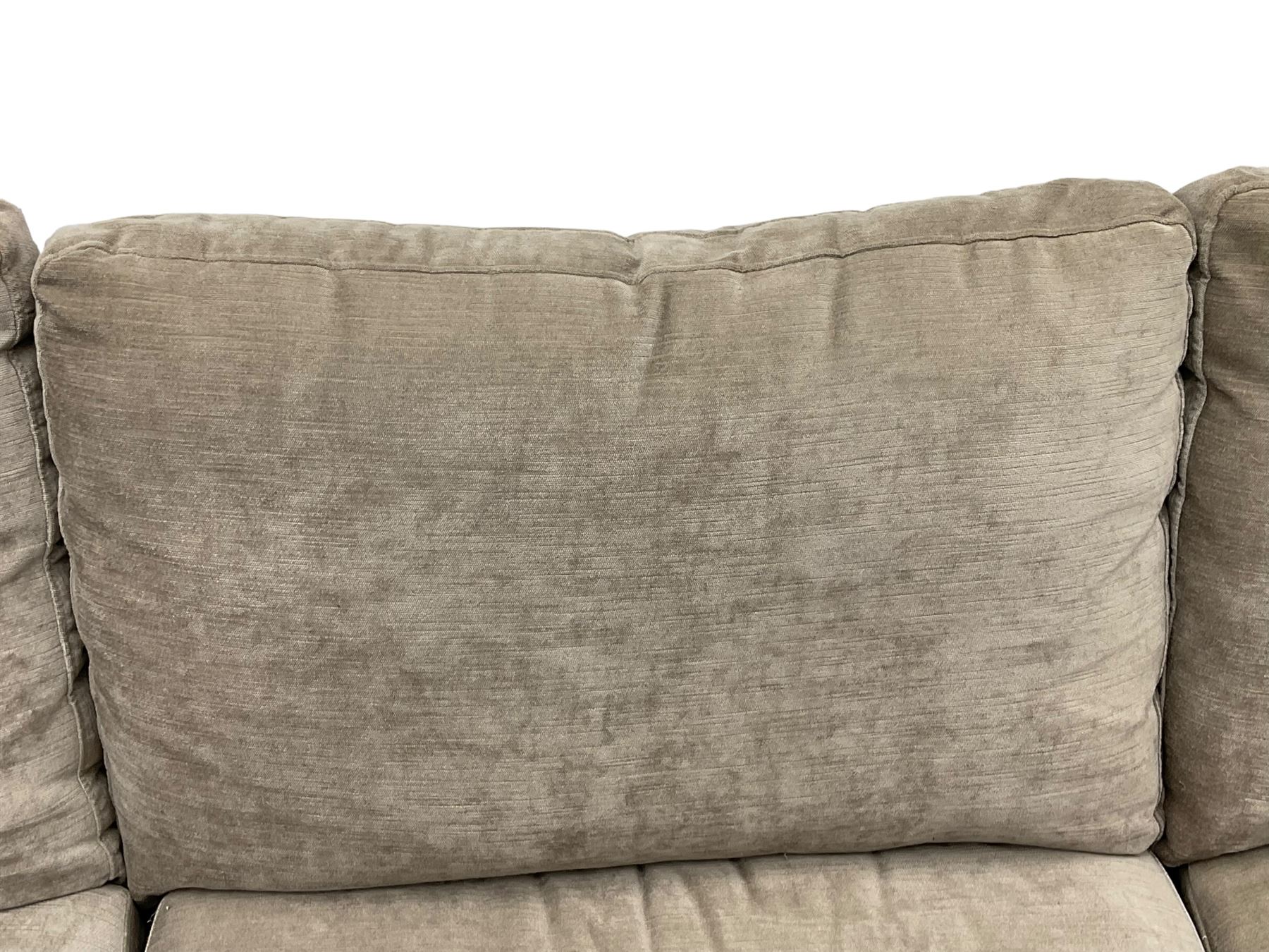 Next Home - corner sofa upholstered in grey fabric, on block feet 