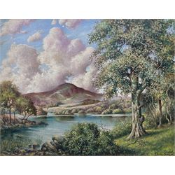 Herbert Newell 'Bert' Palmer (British 1900-1980): Rydal Water, oil on board signed and dated 1955  54cm x 68cm
Notes: better known as an actor, appearing in A Kind of Loving (1962), The Avengers (1961), Nearest and Dearest (1968), and Coronation Street, Bert Palmer was also an accomplished artist.