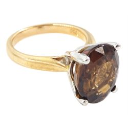 18ct rose gold single stone brown zircon ring, hallmarked, zircon approx 11.35 carat