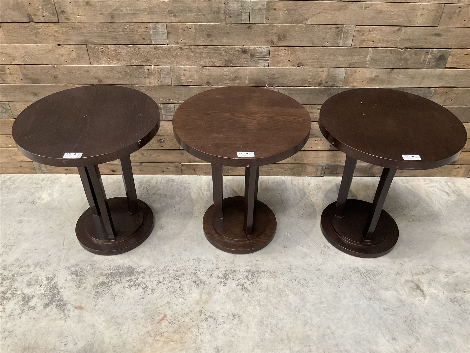 Six rosewood circular bar or bedroom occasional tables