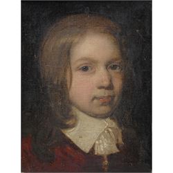 Dutch School (18th century): Portrait of a Boy in a Red Jacket, oil on canvas unsigned, in acanthus moulded gilt frame 31cm x 24cm