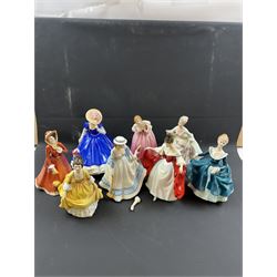 Fourteen Royal Doulton figures, including Sara HN2265, Summertime HN3137, Coralie HN2307, Janine HN2461  