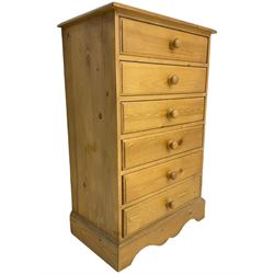 Traditional pine chest, fitted with six long drawers