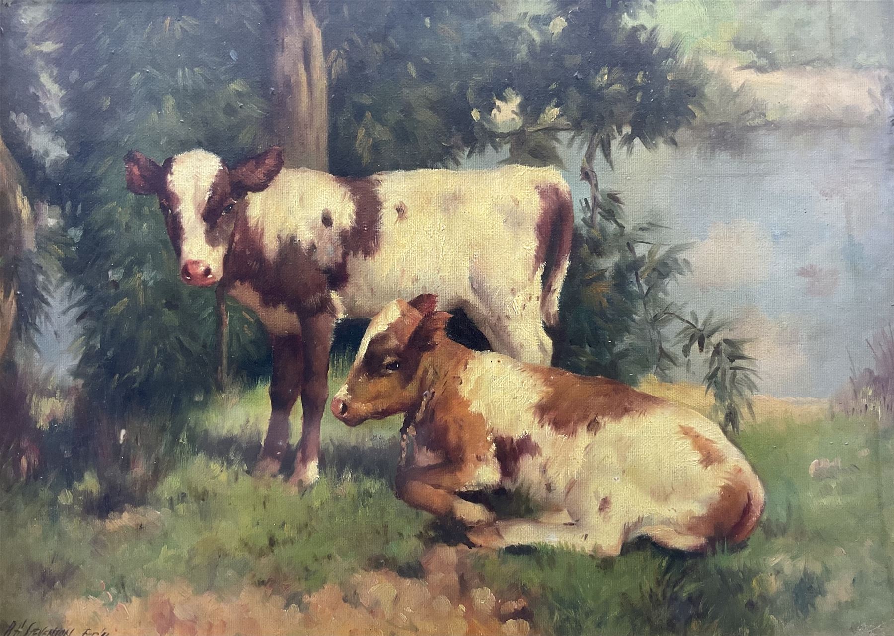 R H Stevenson (British 19th Century): Cattle Grazing, oil on canvas signed 29cm x 39cm 