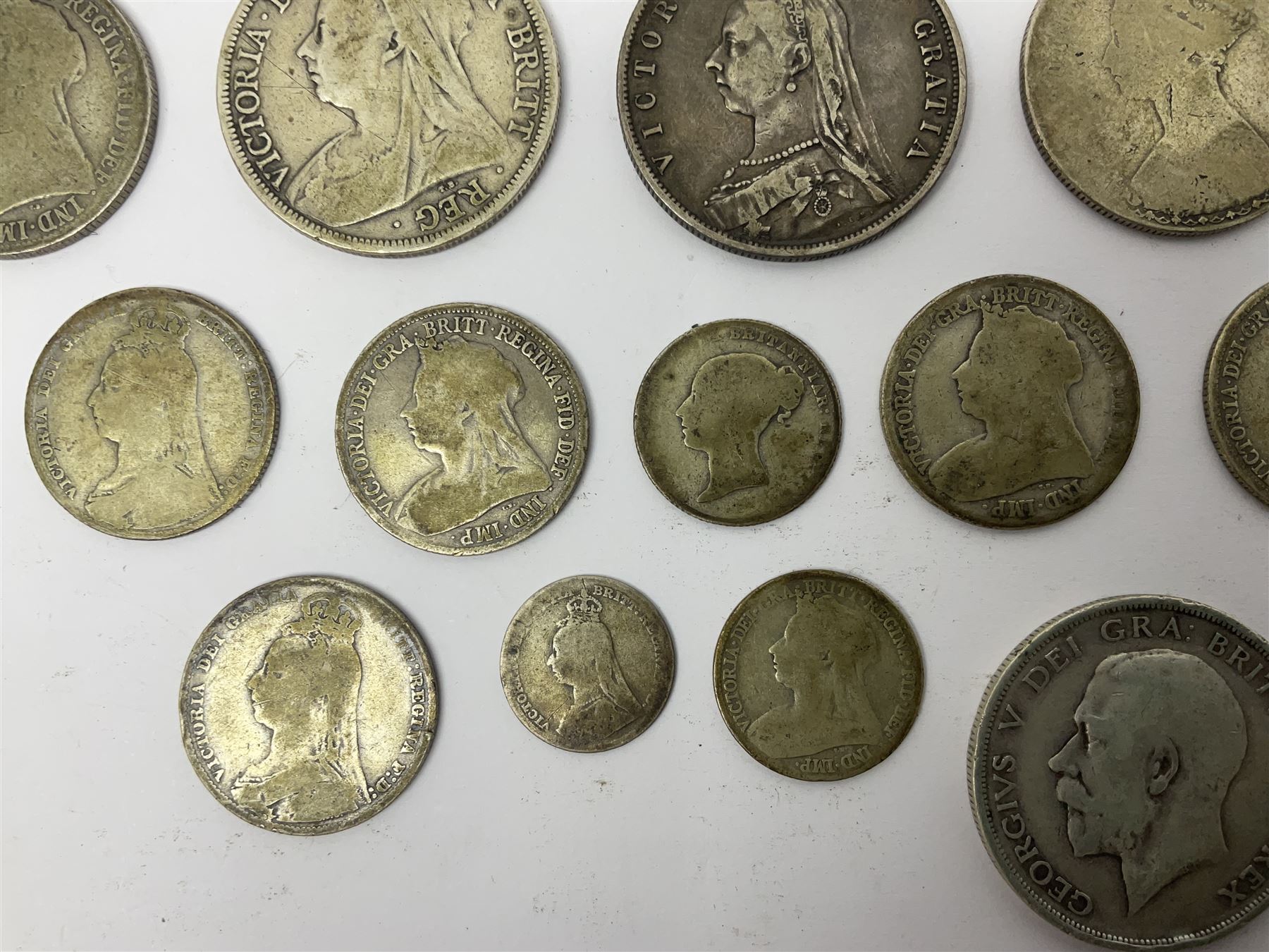 Approximately 210 grams of Great British pre 1920 silver coins, including George IIII 1822 crown, Queen Victoria 1884, 1888, 1894, 1897 and two 1902 halfcrowns etc