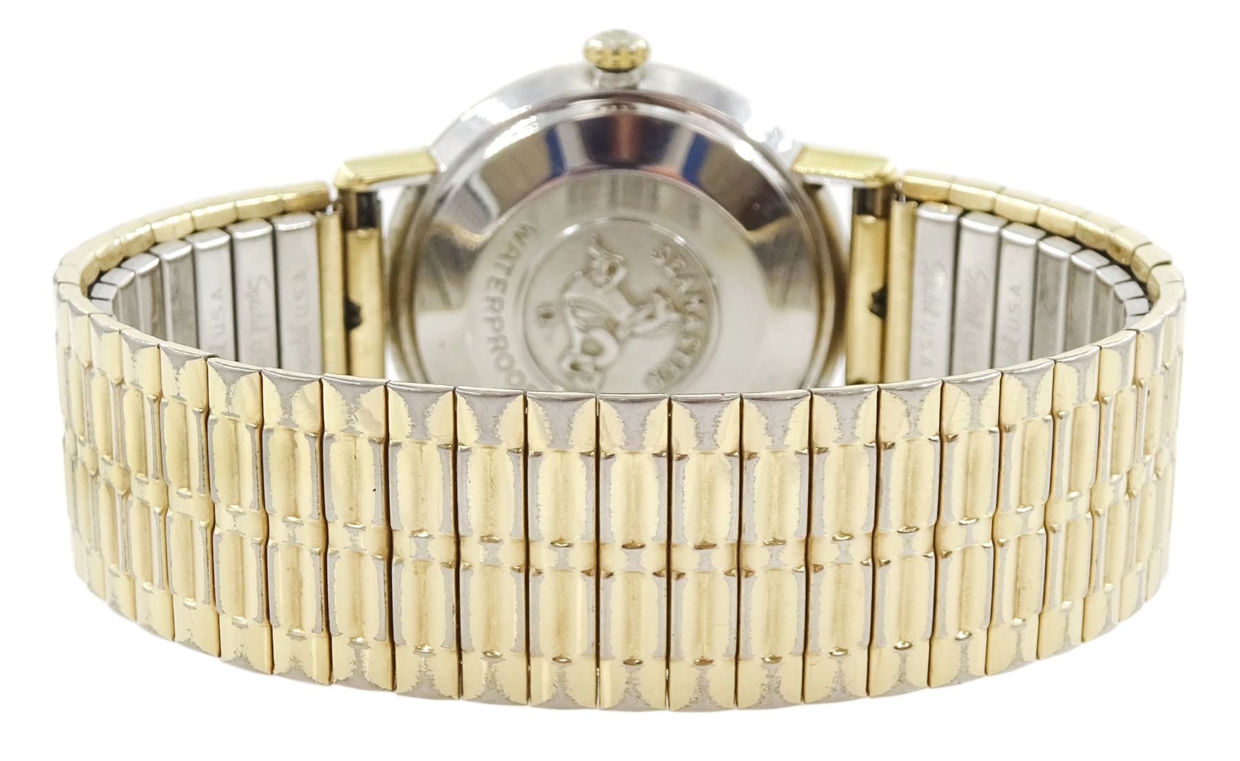 Omega Seamaster De Ville gentleman's gold capped and stainless steel automatic wristwatch, silvered dial with baton hour markers and date aperture, on expanding gilt strap