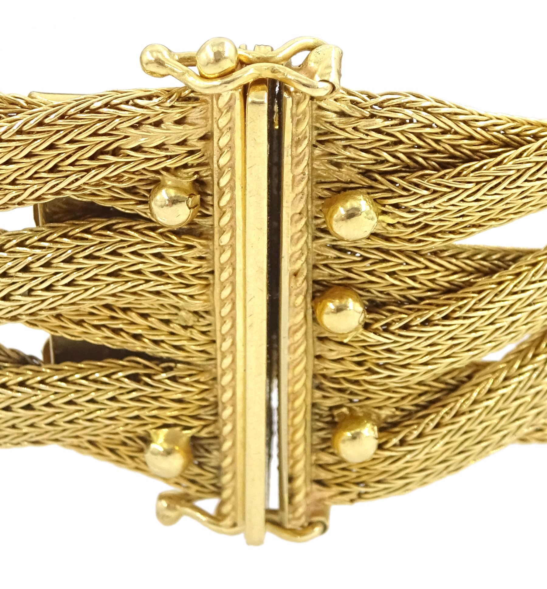 18ct gold mesh weave and bead link bracelet, stamped 750