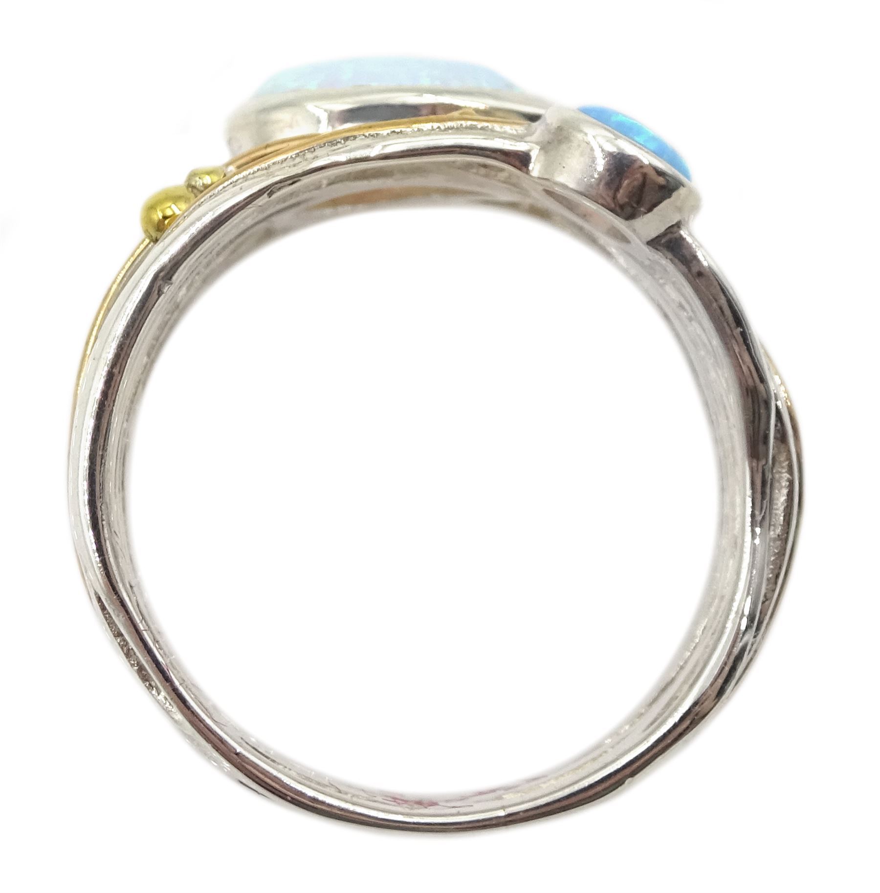 Silver and 14ct gold wire opal ring, stamped 925