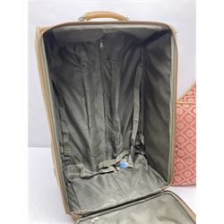 Shilton suitcase on wheels and matching travel bag, together with four cushions