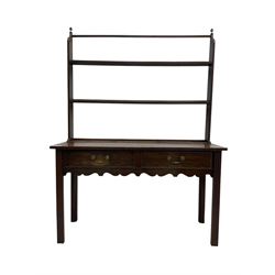 19th century oak dresser, raised back with two-tier plate rack and brass acorn finials, re...