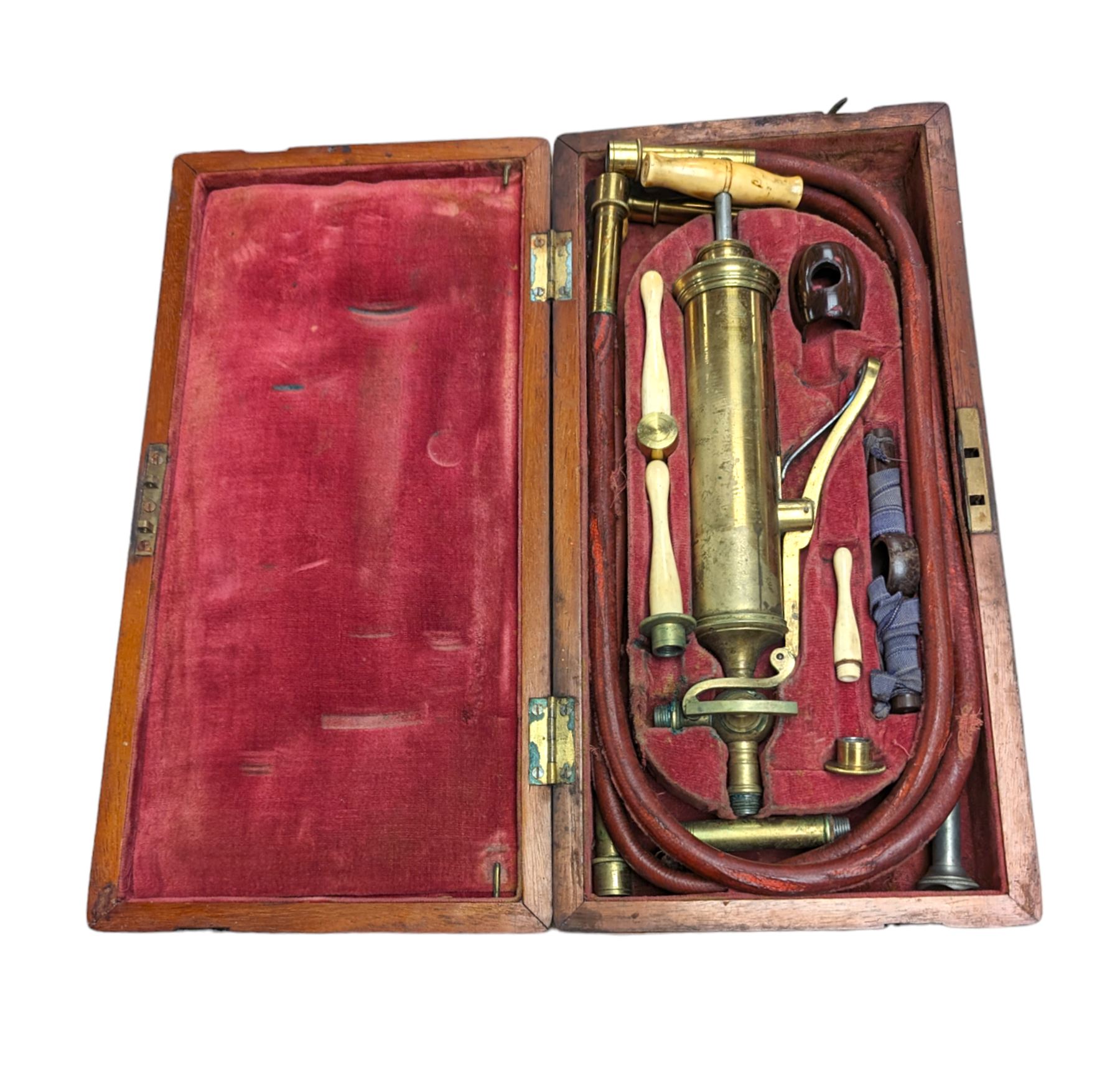 Vintage cased medical pump with bone handles 