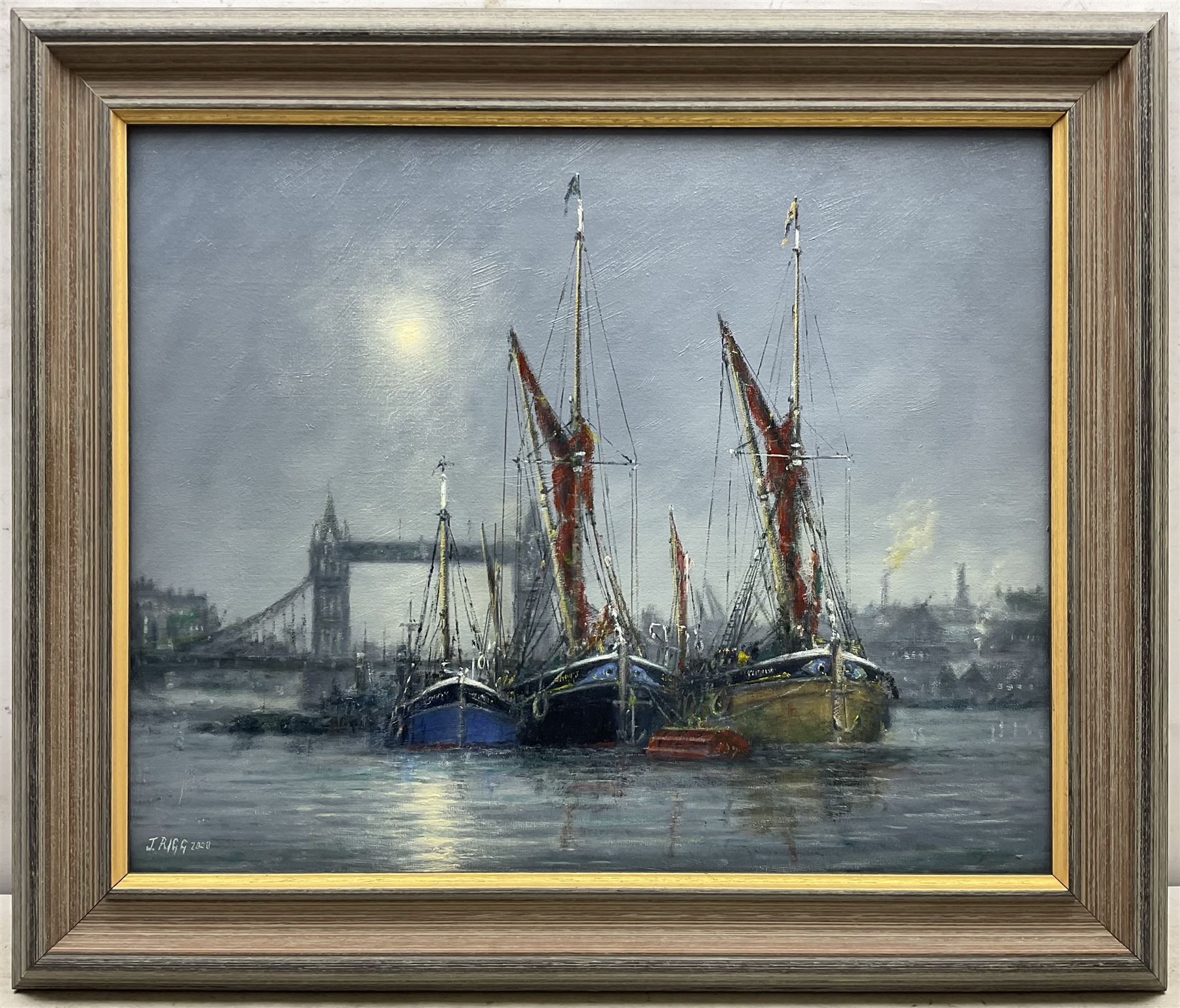 Jack Rigg (British 1927-2023): 'London River', oil on canvas board signed and dated 2008, titled verso 45cm x 55cm