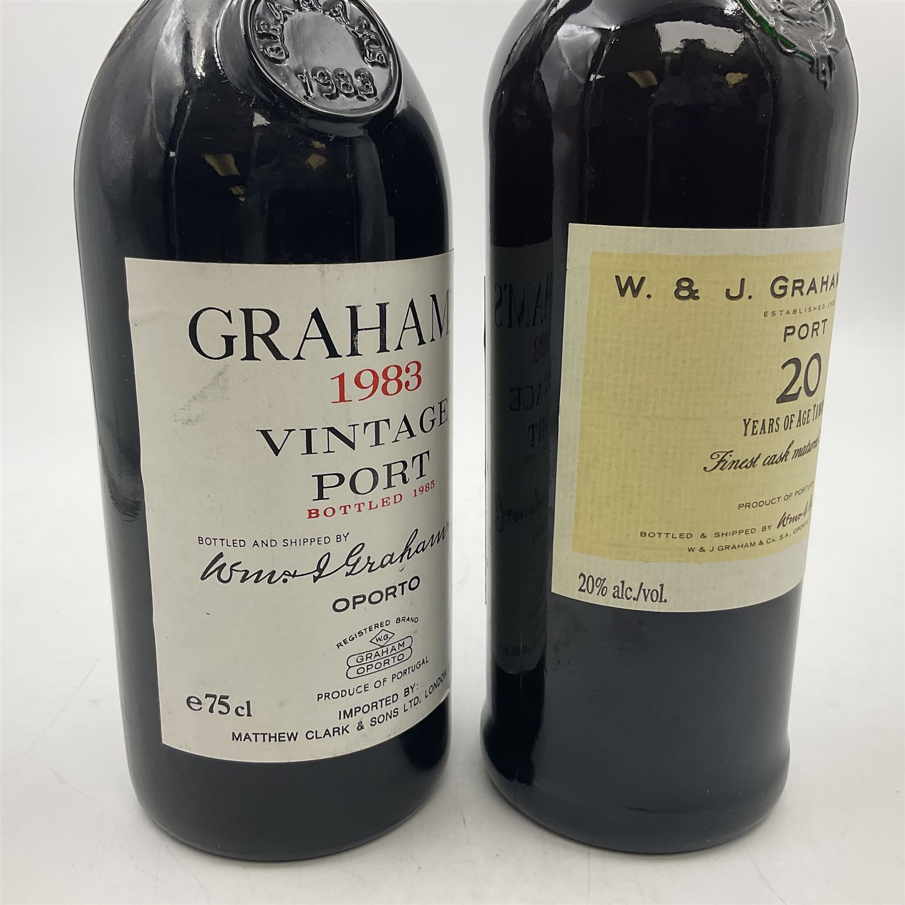 Graham's, 1983 vintage port and W.J. Graham's, 20 years of age tawny port, various contents and proof (2) 