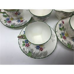 Art Deco Delphine China coffee service for six, comprising coffee pot, open sucrier, milk jug, cups and saucer, with floral decoration