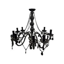 Two classical black glass fourteen branch chandeliers