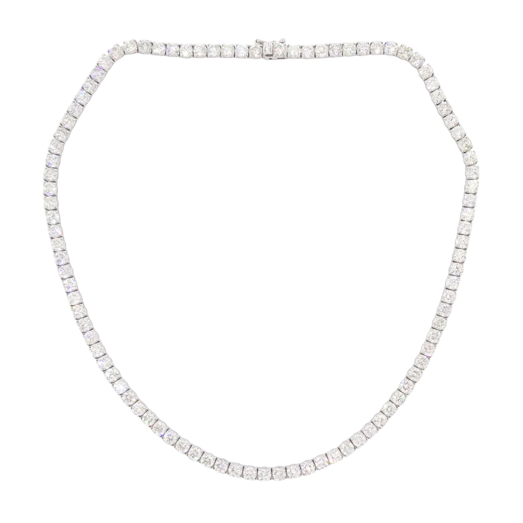 18ct white gold round brilliant cut diamond necklace, stamped 18K, total diamond weight approx 22.25 carat