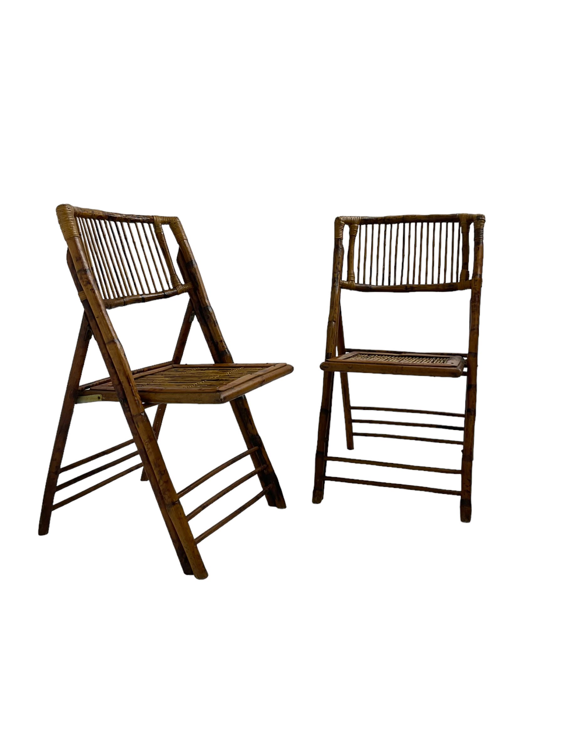 Mid-20th century bamboo framed folding chairs