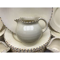 Art Deco Crown Ducal tea and dinner wares, reg no. 784158, comprising dinner plates, teacups, saucers, coffee cups, crescent shaped side plates, bowls, eggcups, etc, (93)