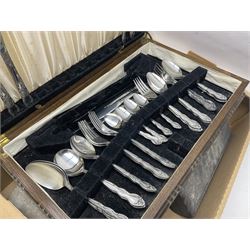 Cased canteens of fish knives and forks, together with part canteen in oak box and various other cased flatware, in two boxes 