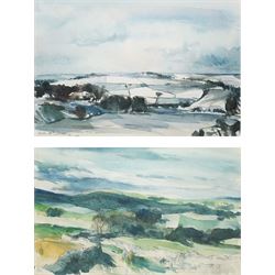 Harold Wharfe (Yorkshire 20th century): Wharfedale and Winter at Burniston, pair watercolours signed and inscribed 23cm x 35cm (2)