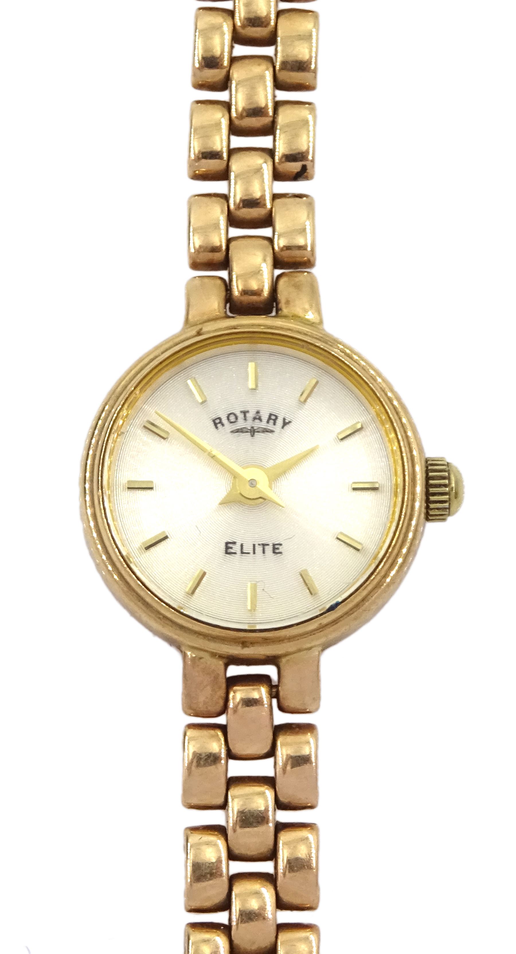 Rotary Elite ladies 9ct gold quartz wristwatch, on integral 9ct gold bracelet, boxed with papers