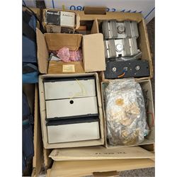 Large collection of radio parts, electrical equipment and similar, together with other electrical parts, etc in five boxes 