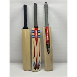 Three signed Yorkshire County cricket bats, including 2012 and 2013 seasons, bearing signatures including Andrew Gale, Joe Root, Johnny Bairstow, etc