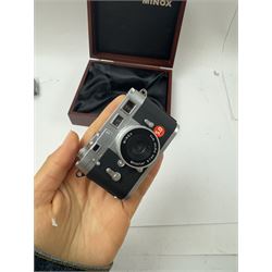 Minox DCC Leica M3 Digital Classic Camera 5.0, serial no. 89089784, a miniature reproduction of a Leica M3 rangefinder camera, with instructions, wood effect presentation box, strap and other accessories