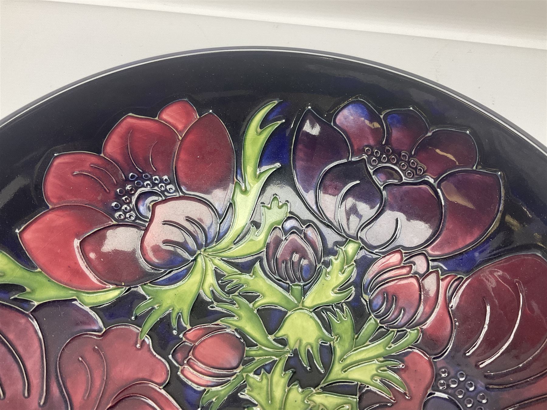 Moorcroft Anemone pattern fruit bowl, with painted and impressed marks beneath, D26cm