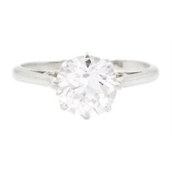 Early 20th century platinum single stone old cut diamond ring, stamped Plat, diamond approx 1.65 carat