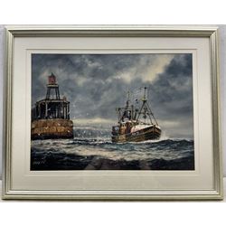 Jack Rigg (British 1927-2023): 'Provider Leaving Whitby', print, signed and titled verso 35cm x 49cm