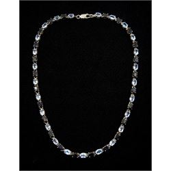 Silver oval sapphire and blue topaz link necklace, stamped 925