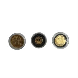 Three Queen Elizabeth II Tristan Da Cunha gold coins, comprising 2008 'Trafalgar Half Guinea', 2008 'Trafalgar Guinea' and 2009 'Accession to the Throne of Henry VIII One Crown', all cased with The London Mint Office certificates