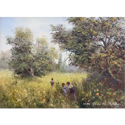 Colin Maxwell Parsons (British 1936-): Children in a Meadow, oil on canvas signed 29cm x 39cm 