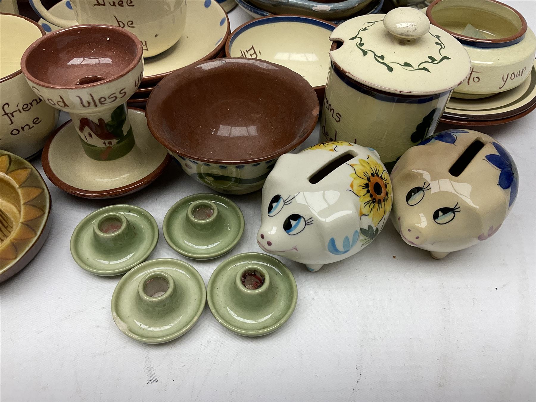 Collection of Motto ware, including cups and saucers, coffee pot, milk jug etc together with studio pottery dishes 