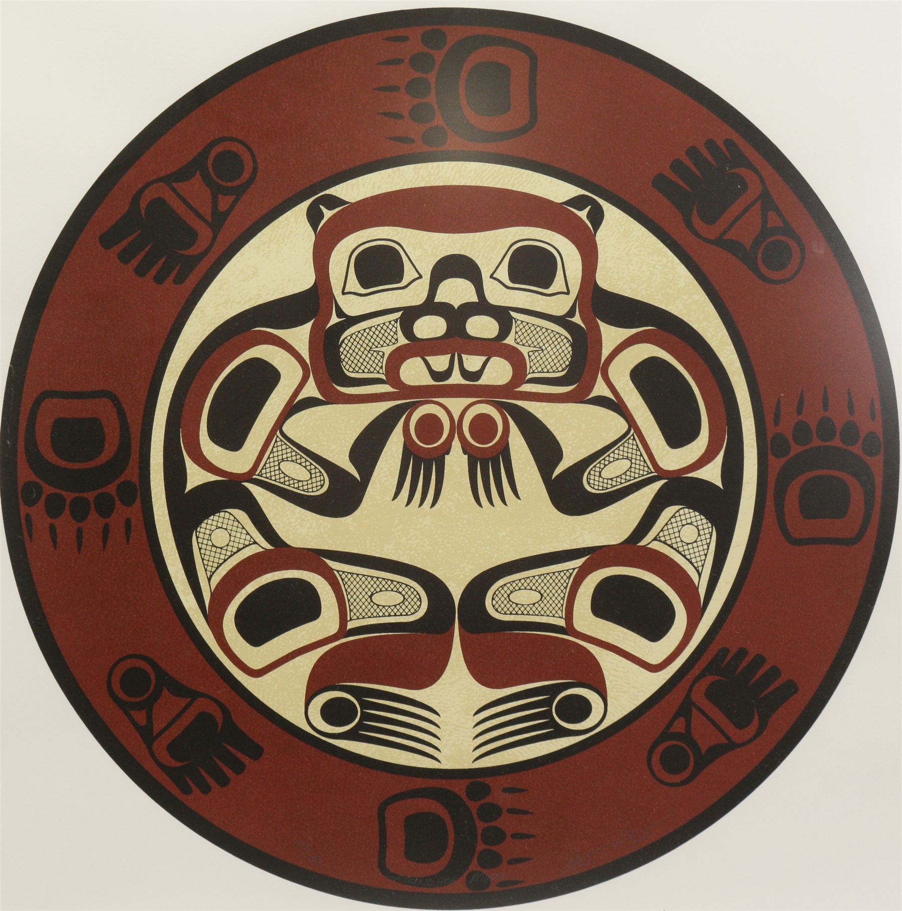 Roy Henry Vickers CM OBC (Canadian First Nations 1946-): 'Groundhog Moon', signed titled numbered 118/150 and dated 2005 in pencil, with COA verso, 45cm diameter