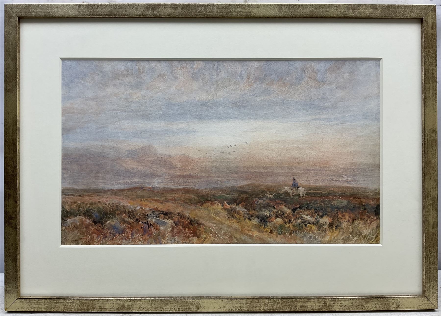 George Weatherill (British 1810-1890): Figure on Horseback on the North York Moors, watercolour signed 24cm x 41.5cm