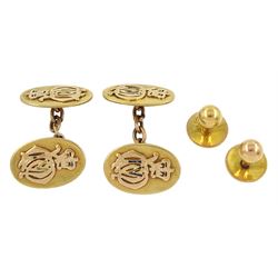 Pair of 14ct gold The 4th Queen's Own Hussars cufflinks and two Victorian 15ct gold shirt studs