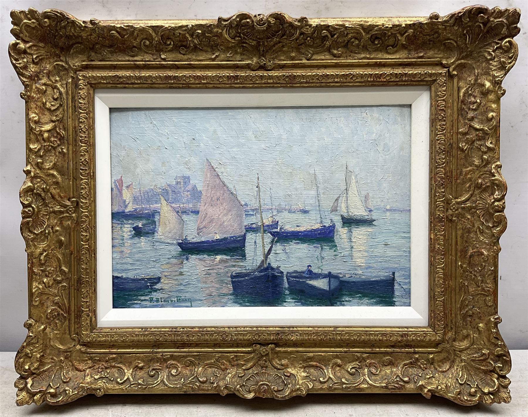 Paul Blanvillain (French 1891-1965): Barfleur Harbour, oil on board signed 23cm x 34cm