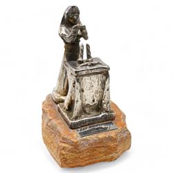 Isaac Jeheskel - Filled silver figure 'Blessing of Seder' marked 925 Sterling on rockwork base H12cm, another religious figure of David playing his harp marked 15/950 and a plaque of Jerusalem marked 925