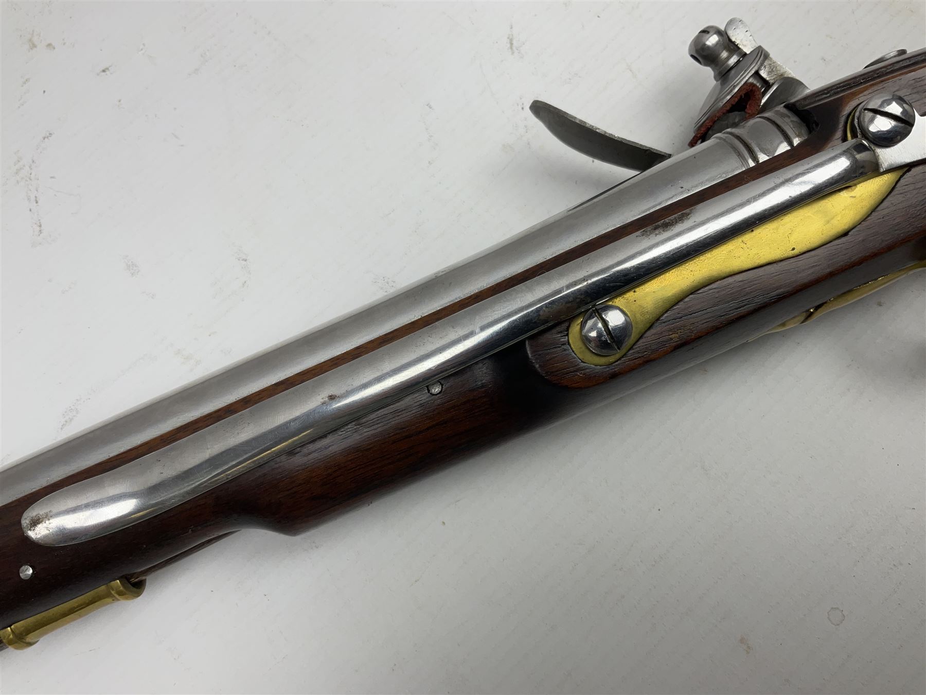 RFD ONLY AS NO VISIBLE PROOF MARKS - modern Indian flintlock .65 cal. belt pistol marked with crowned GR and Tower, 29cm barrel and brass skull crusher butt, serial no.2169 L50cm