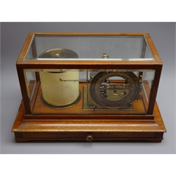 Edwardian barograph, lacquered brass mechanism with eight bellow silvered aneroid and dial marked Rd.428606 Benn Franks, Optician, Hull, Hanley etc clockwork drum stamped Pat.371502 in bevel glazed case with chart drawer,   