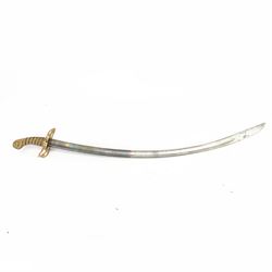 Georgian 1803 British general officer's scimitar, curving blade with traces of engraving, pierced brass hilt marked SL beneath, wire-bound fish skin grip with lion head pommel, overall L96cm