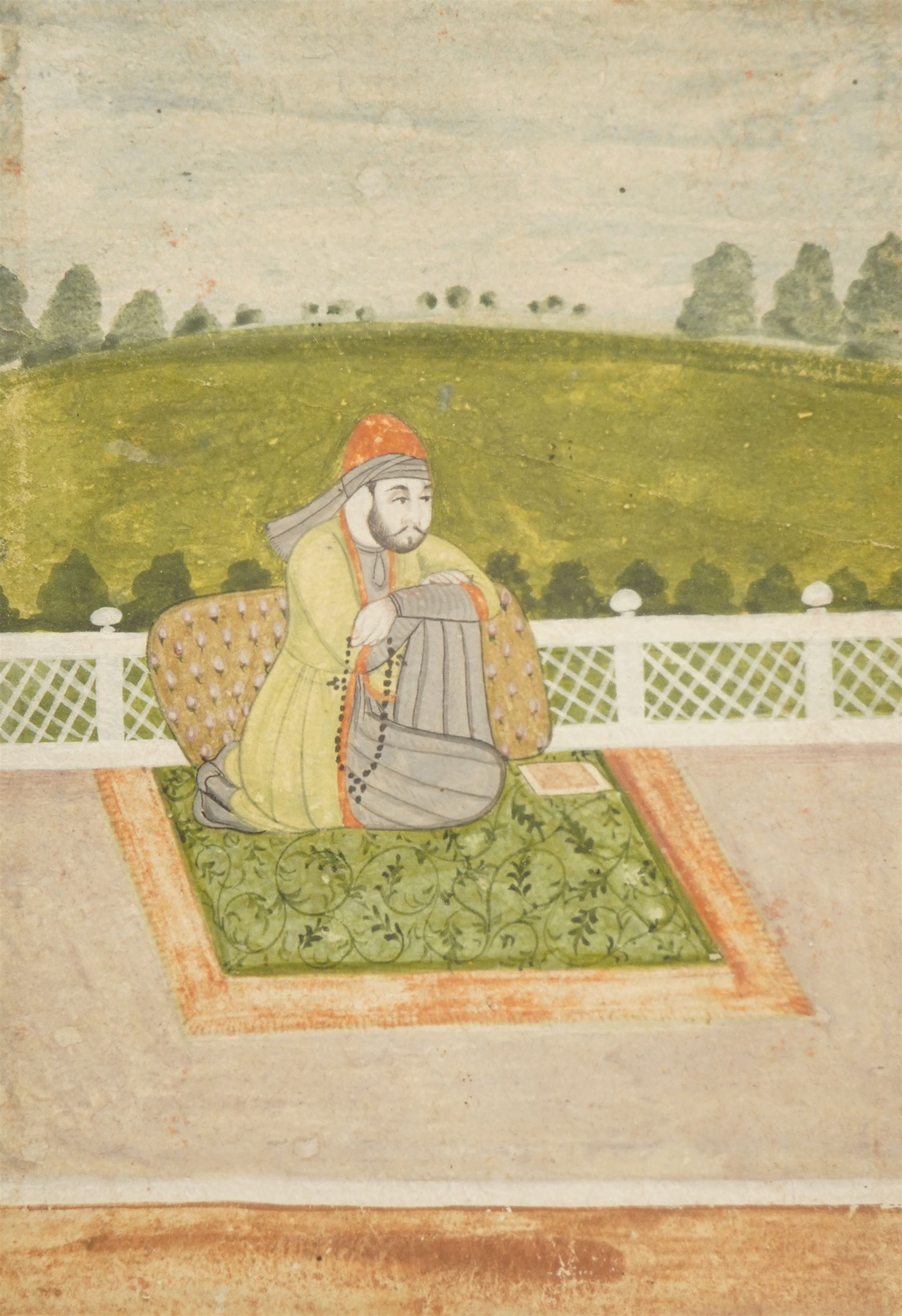 Indian School (18th/19th Century): Portrait of a Mughal Emperor - Possibly Akbar II and two others, set of three gouaches on paper unsigned, one heighted with gold pigment, later inscribed verso max 30cm x 20cm (3)