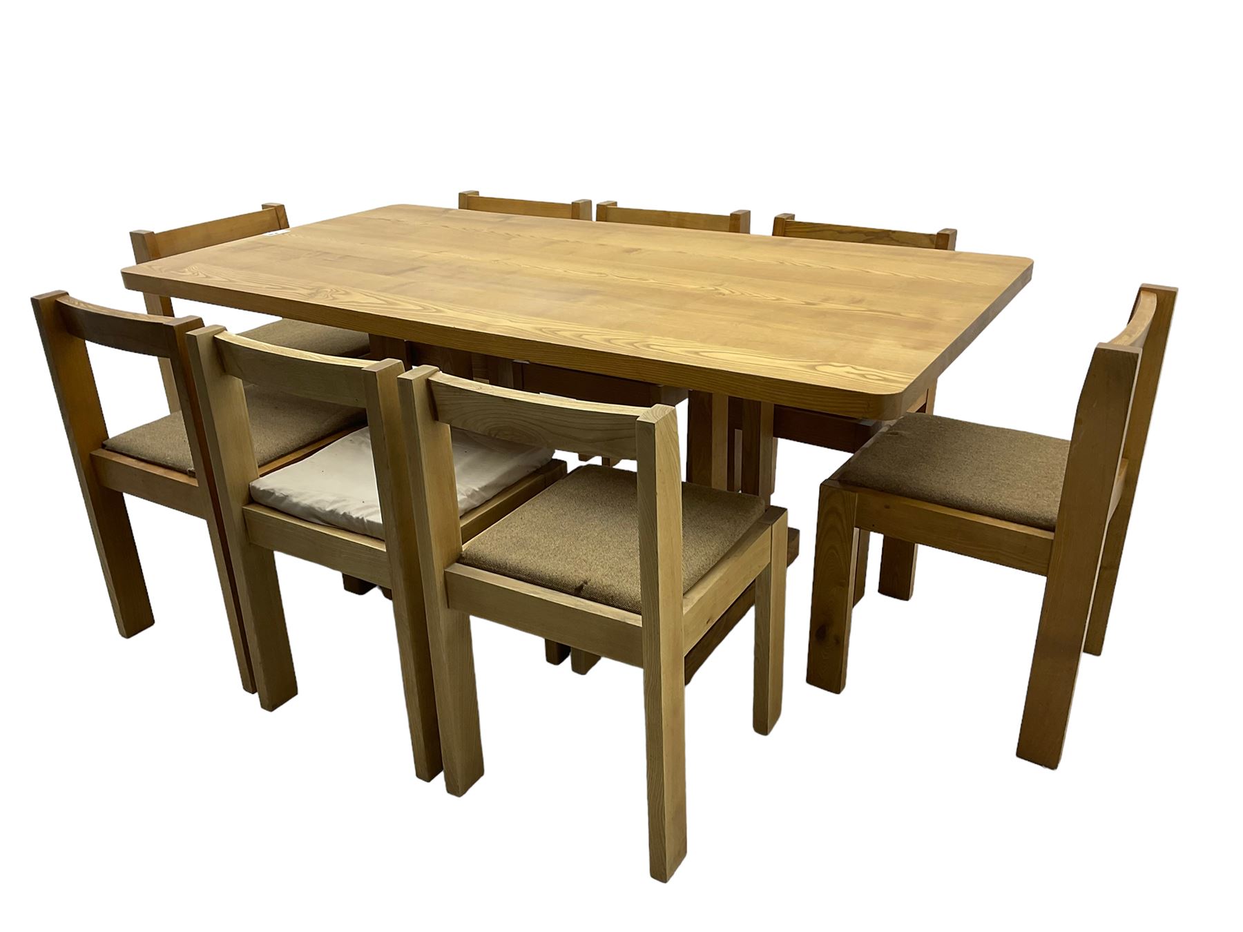 Treske of Thirsk - elm rectangular dining table (170cm x 89cm, H73cm); and set eight oak framed dining chairs