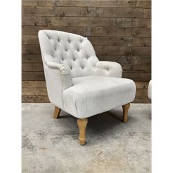 Pair of armchairs upholstered in button back linen fabric