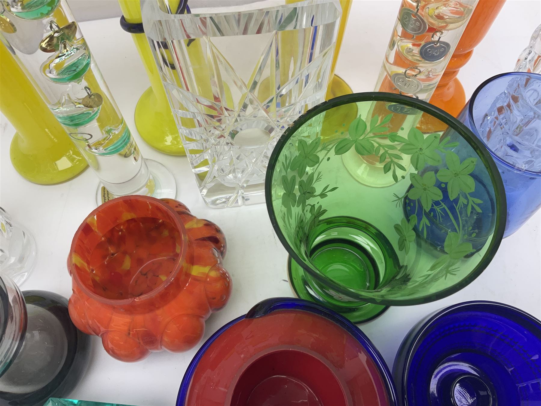 Skruf glass vase, with star cut design, together with Czech and other art glass vases etc