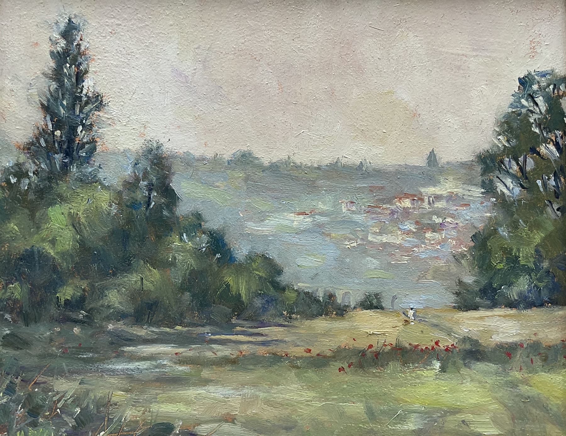 Christine M Pybus (British 1954-): 'Belvès' in the Dordogne, oil on board signed, titled and dated June '02 verso 18cm x 23cm