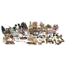 Dolls house conservatory and garden accessories, including sofa and chairs, trees, plants,...