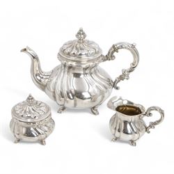 Continental 835 standard silver tea service, probably Austrian, comprising teapot, sugar b...